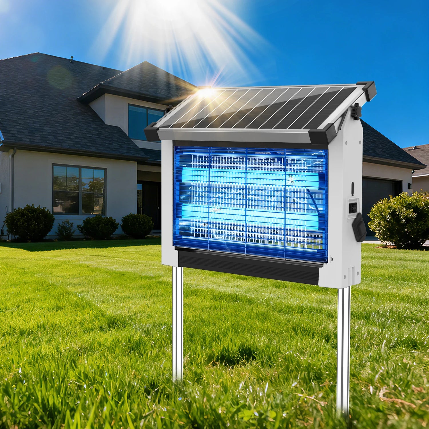 Waterproof Solar Electric Bug Zapper With Outdoor Light Sensor