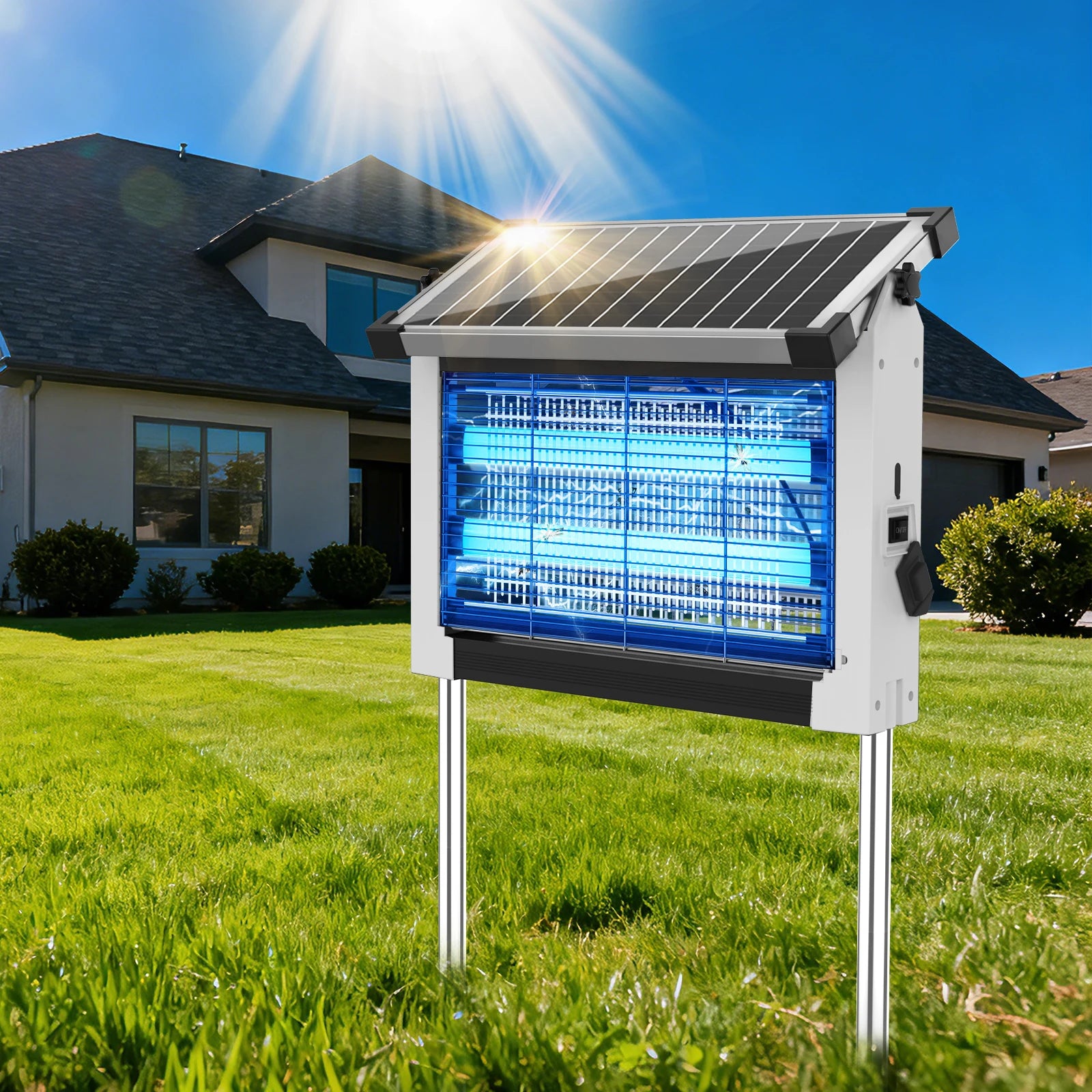 Waterproof Solar Electric Bug Zapper With Outdoor Light Sensor