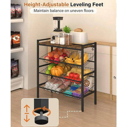 NBVCX 4 Tier Fruit And Vegetable Storage Rack Freestanding Shelf