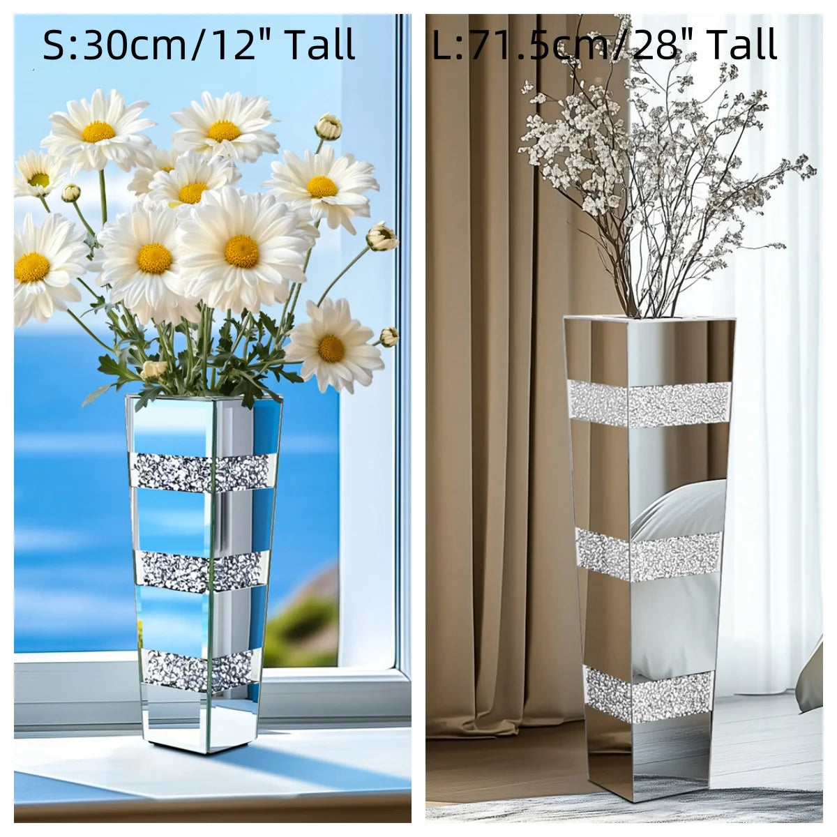 Modern Floor Vase With Crystal Accents And Mirrored Finish