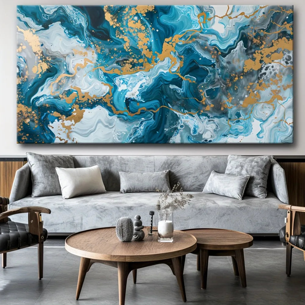 Blue Abstract Canvas Wall Art Print For Living Room Decor