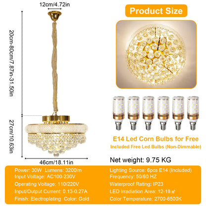 Vrygle Crystal Chandelier Pendant Light With Adjustable Chain Modes