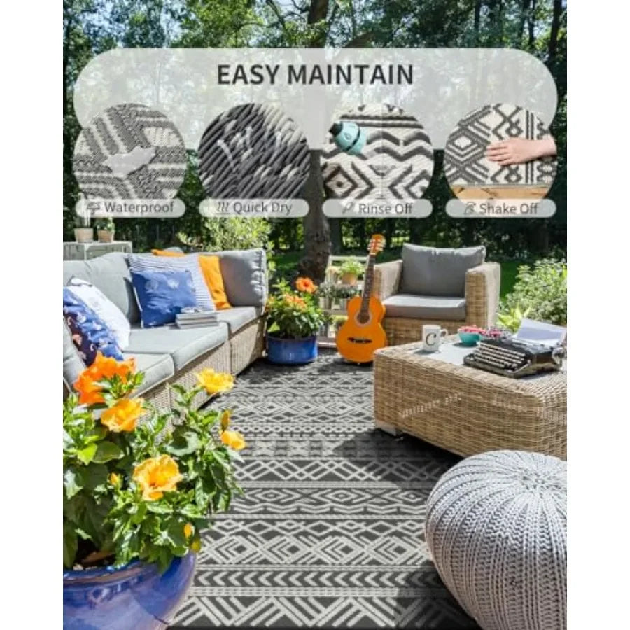 Outdoor Waterproof Rug For Patio And RV Camping Reversible Straw