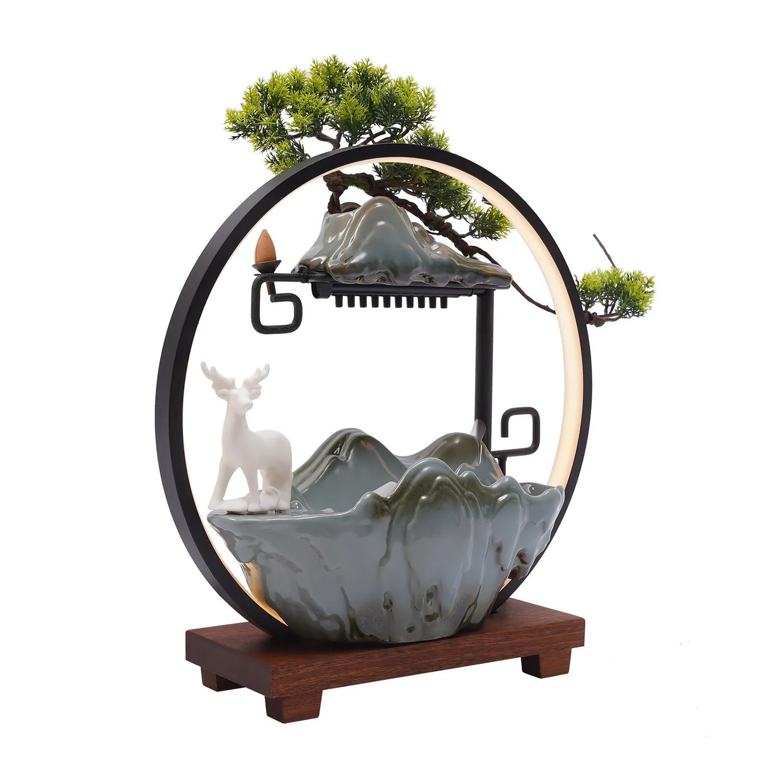Ceramic Tabletop Fountain With Mist And LED Deer Figurine