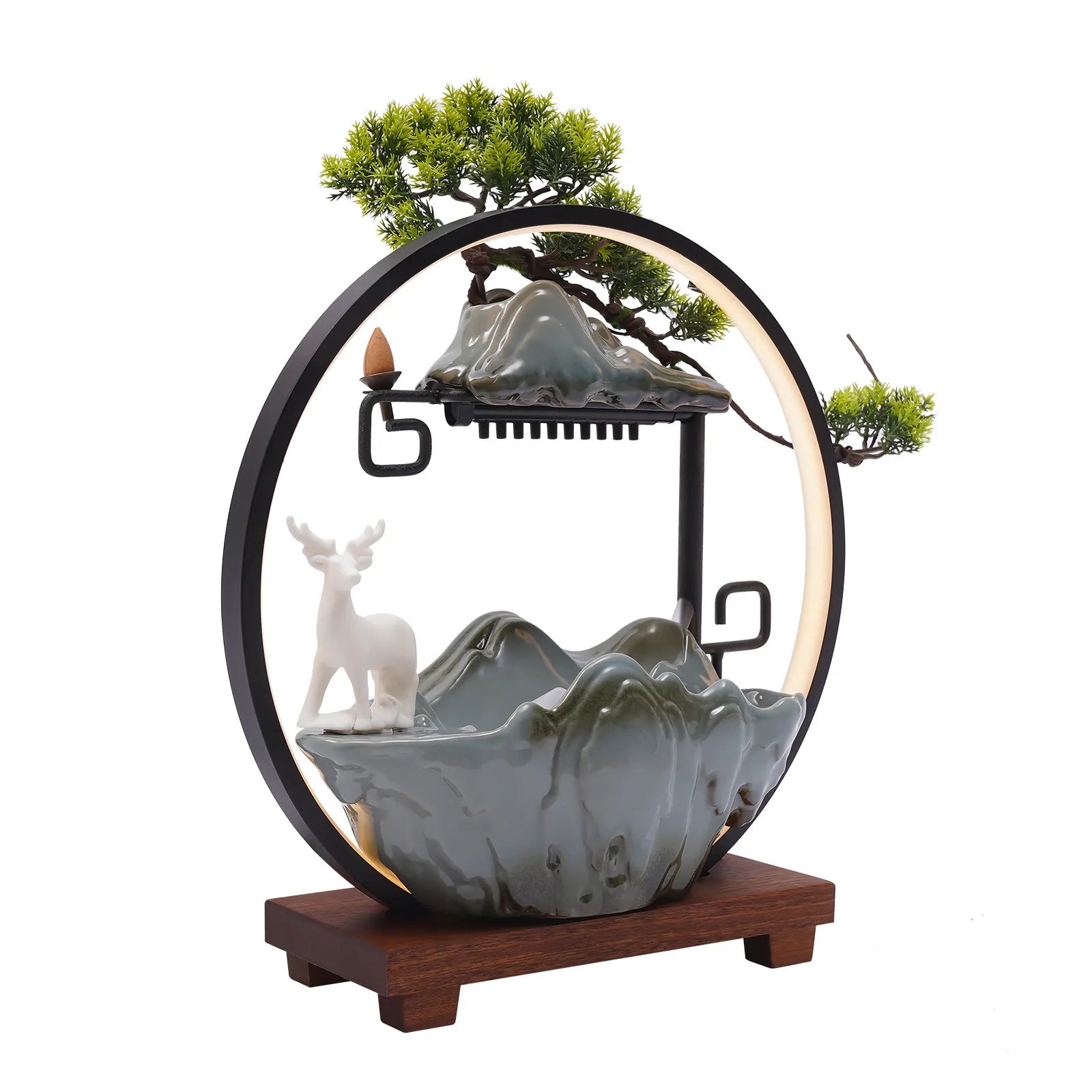 Ceramic Tabletop Fountain With Mist And LED Deer Figurine