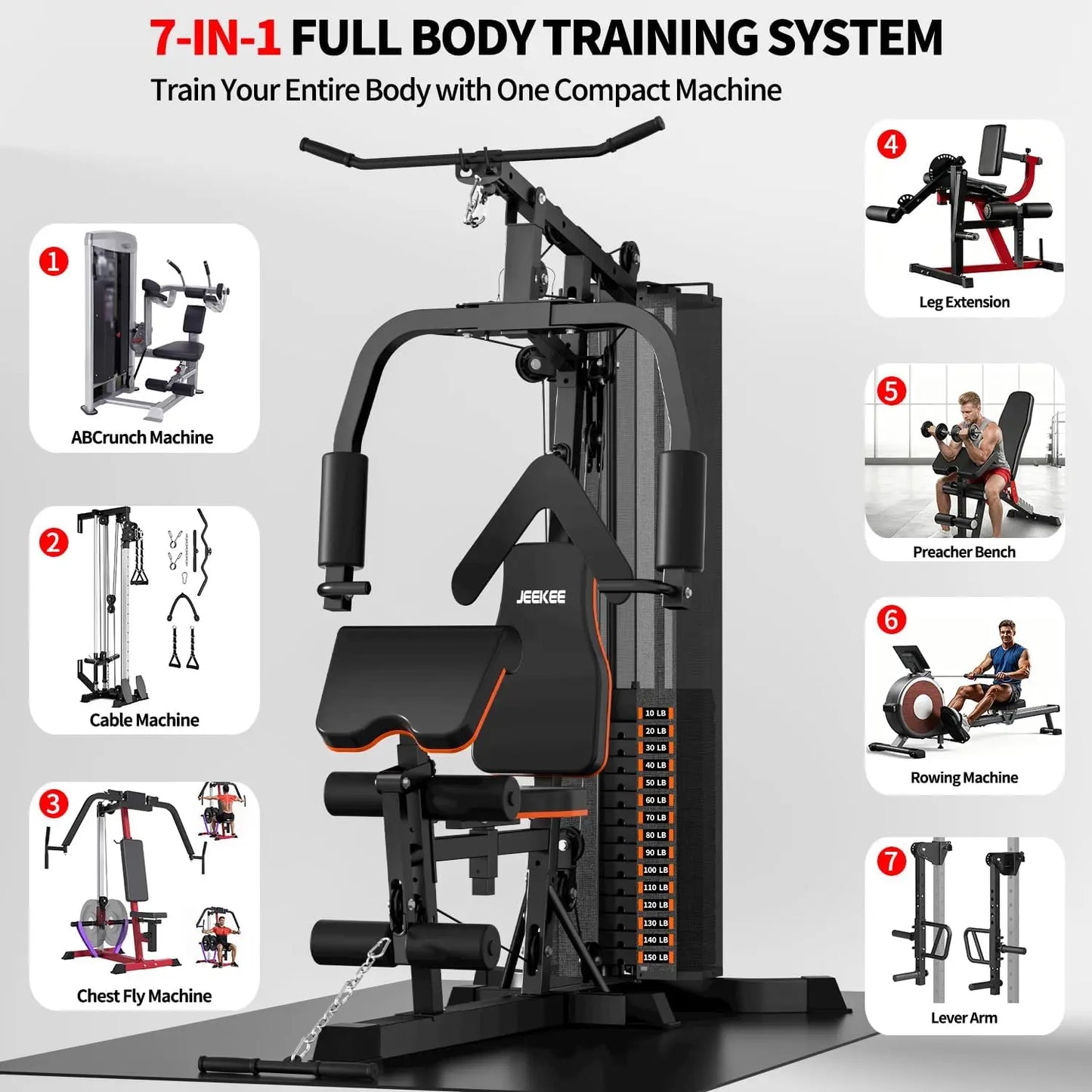 JEEKEE Complete In One Home Gym With 150 Pound Stack