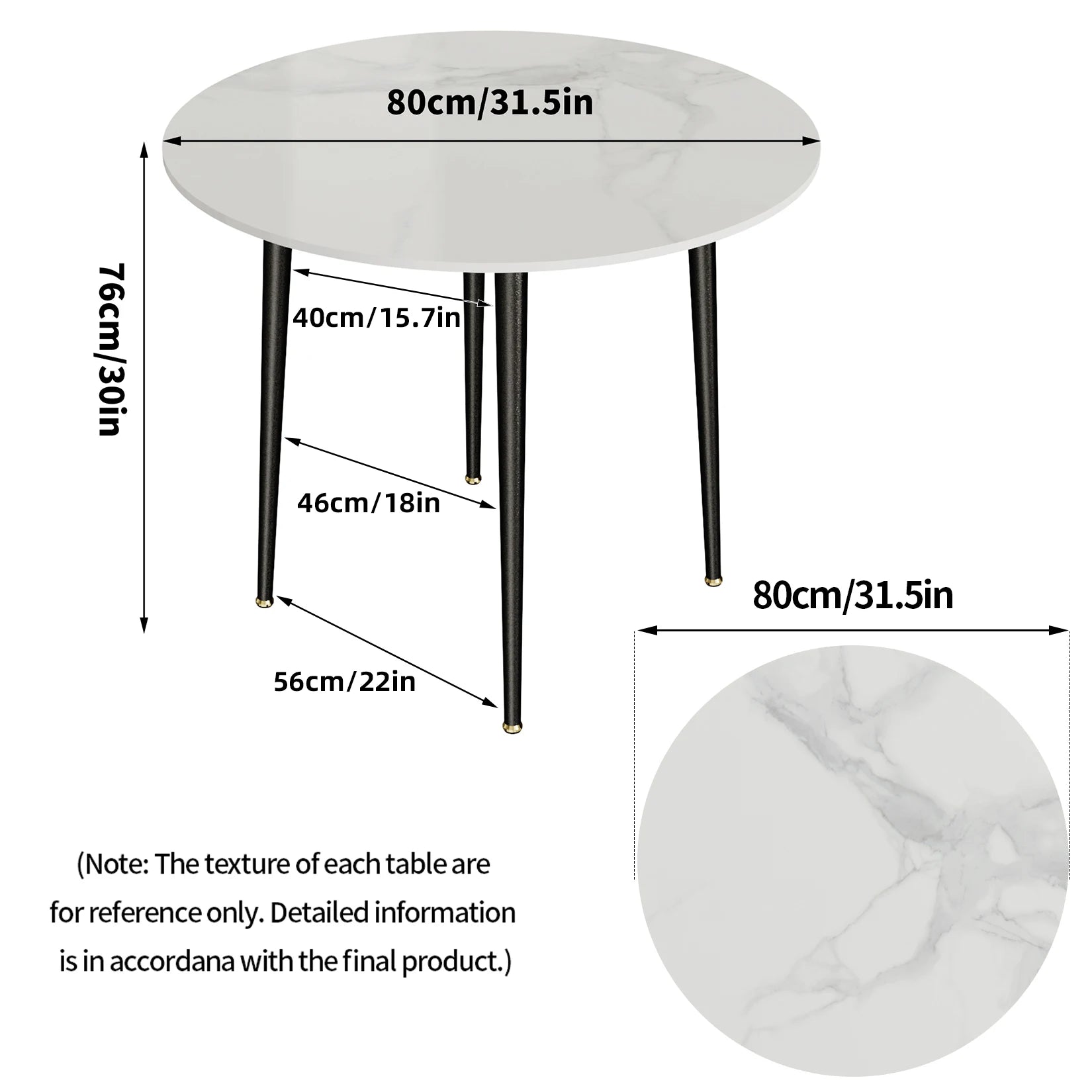 Modern Round Marble Top Dining Table With Metal Frame