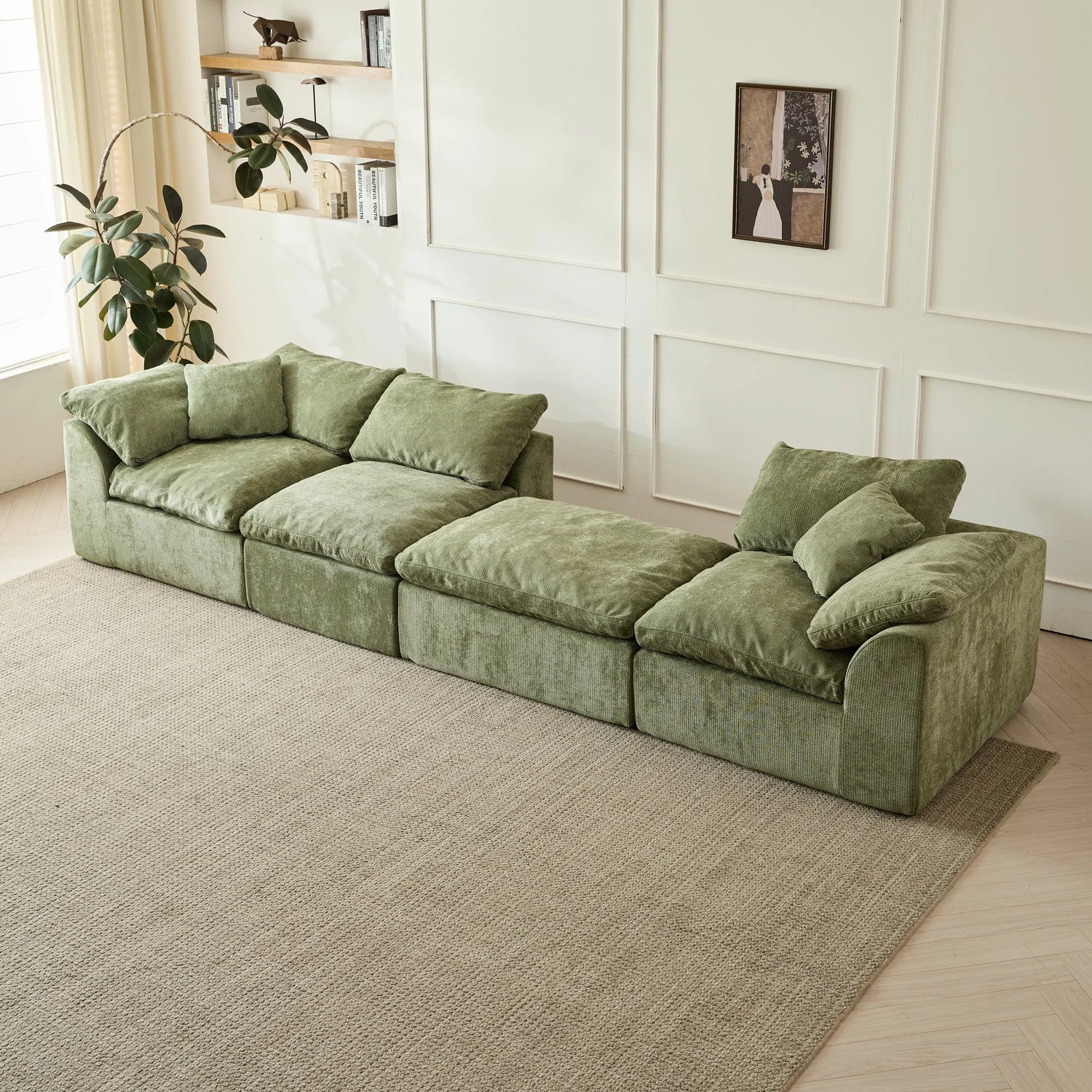 Yeflixvrau Modern Cloud L-Shaped Sofa With Ottoman