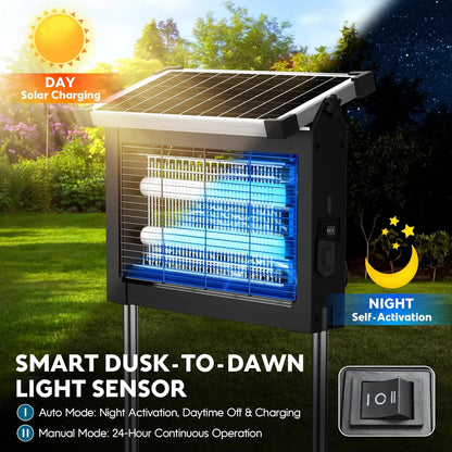 Waterproof Solar Electric Bug Zapper With Outdoor Light Sensor