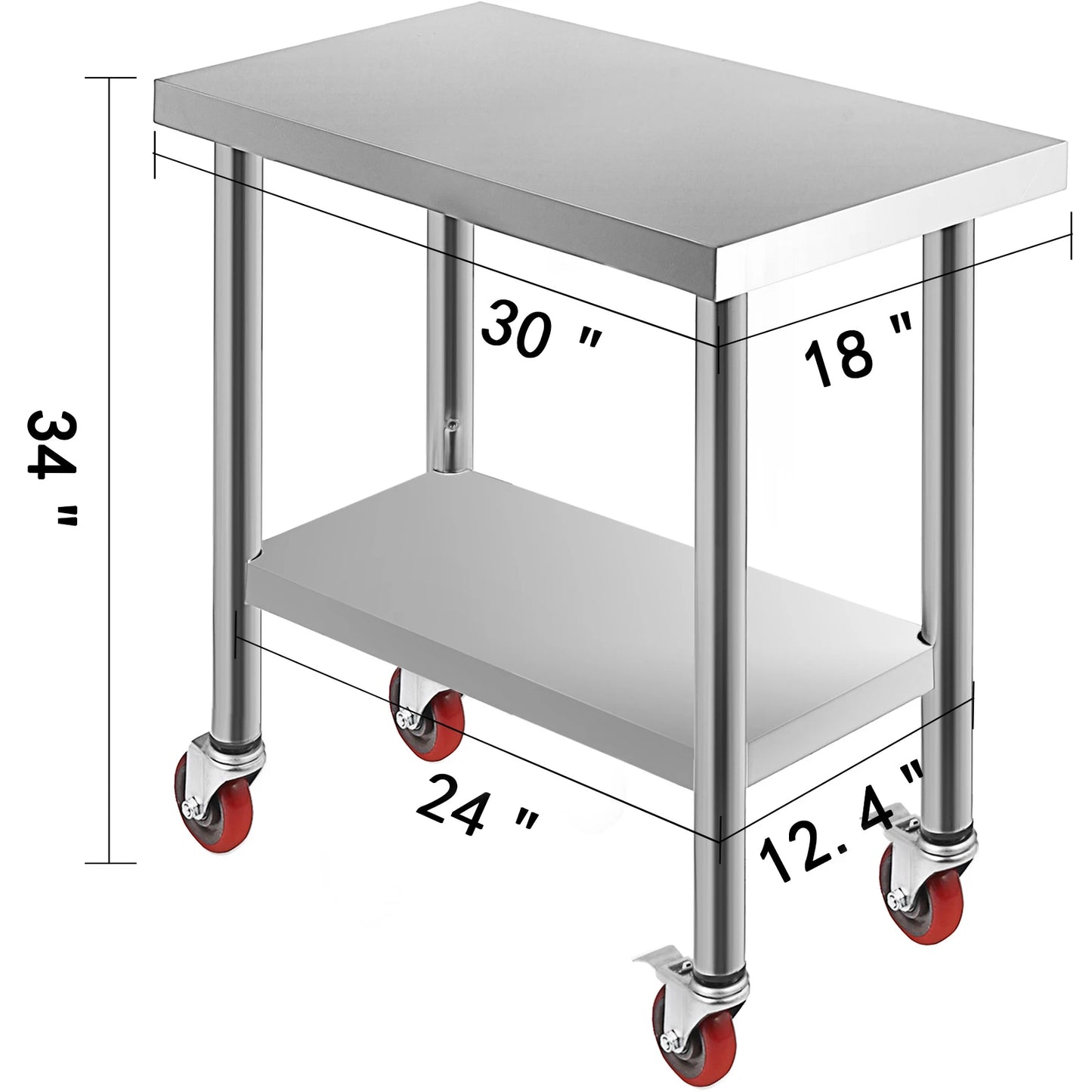 SucceBuy Stainless Steel Kitchen Prep Table With 4 Casters And Backsplash