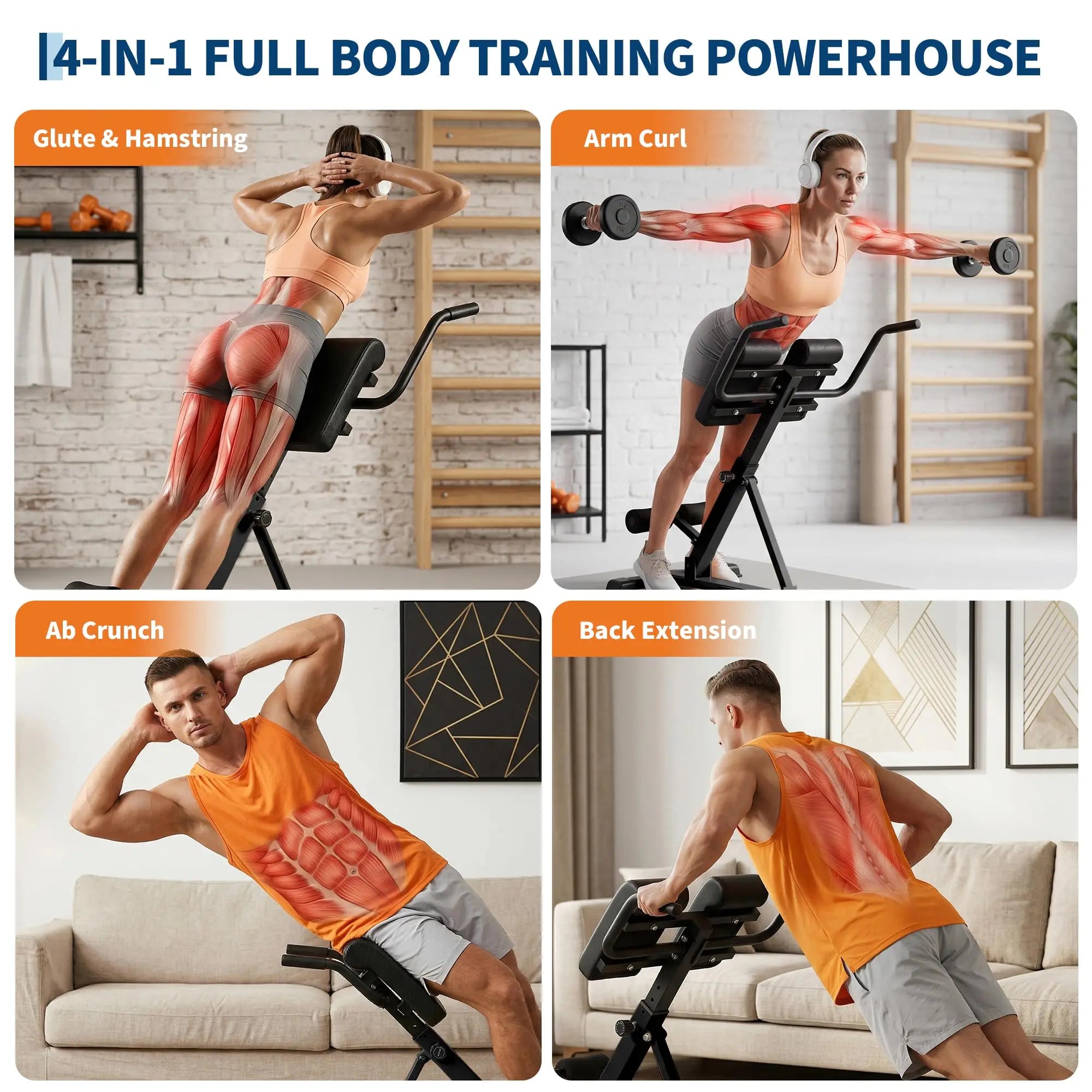 HiMISS Roman Chair Hyperextension Bench For Home Gym Strength Training