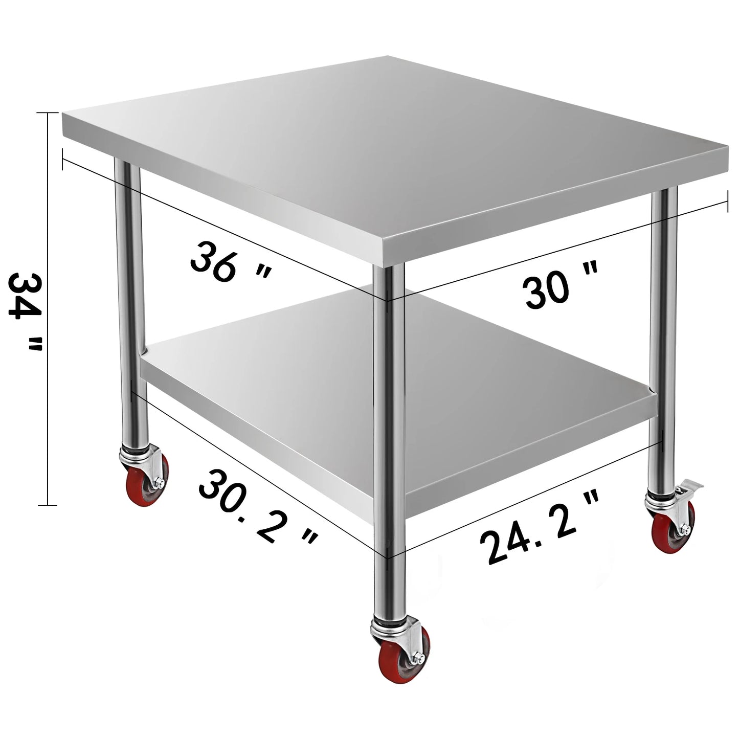 SucceBuy Stainless Steel Kitchen Prep Table With 4 Casters And Backsplash