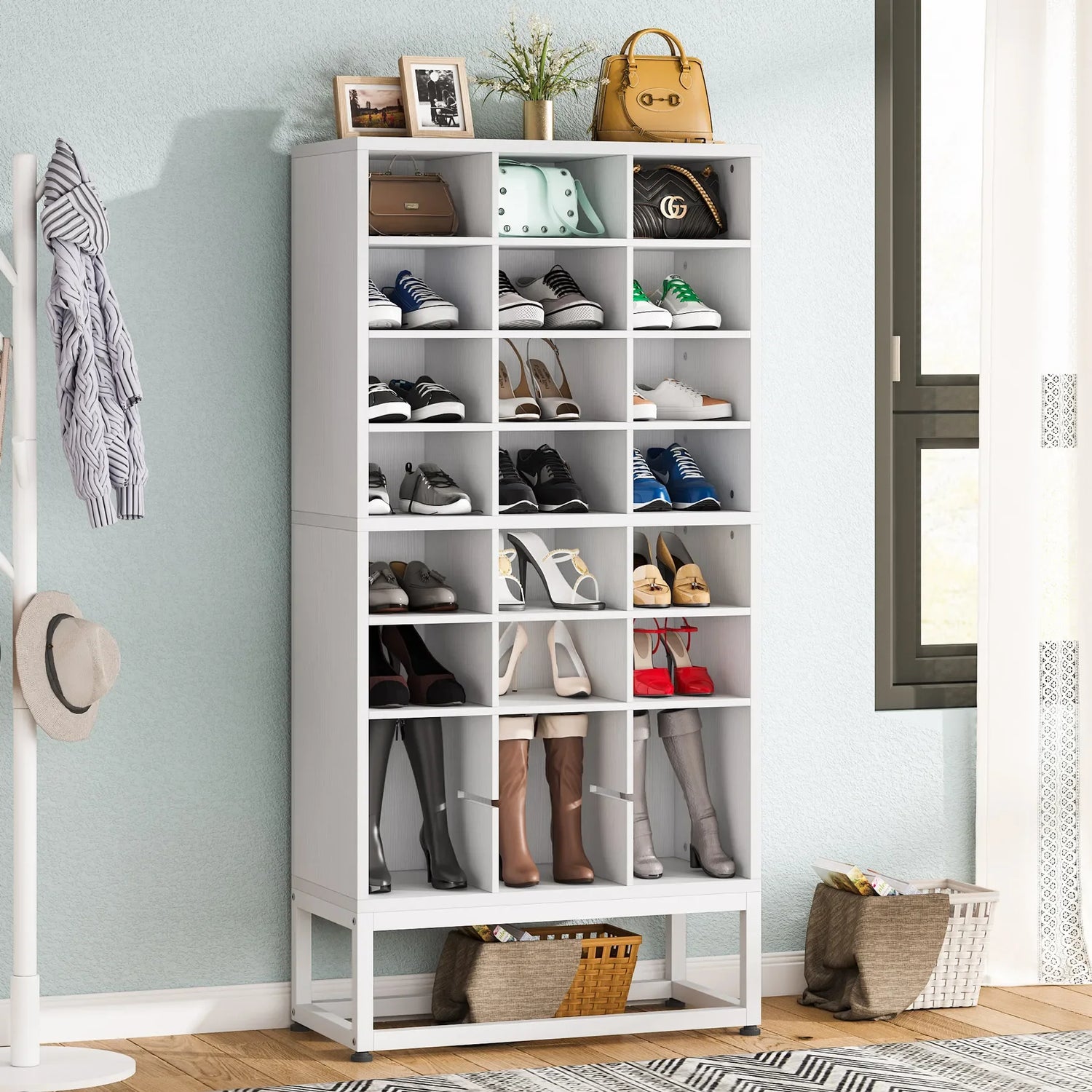 Tribesigns Wooden Shoe Cabinet Eight Tier Display Shelf Rack