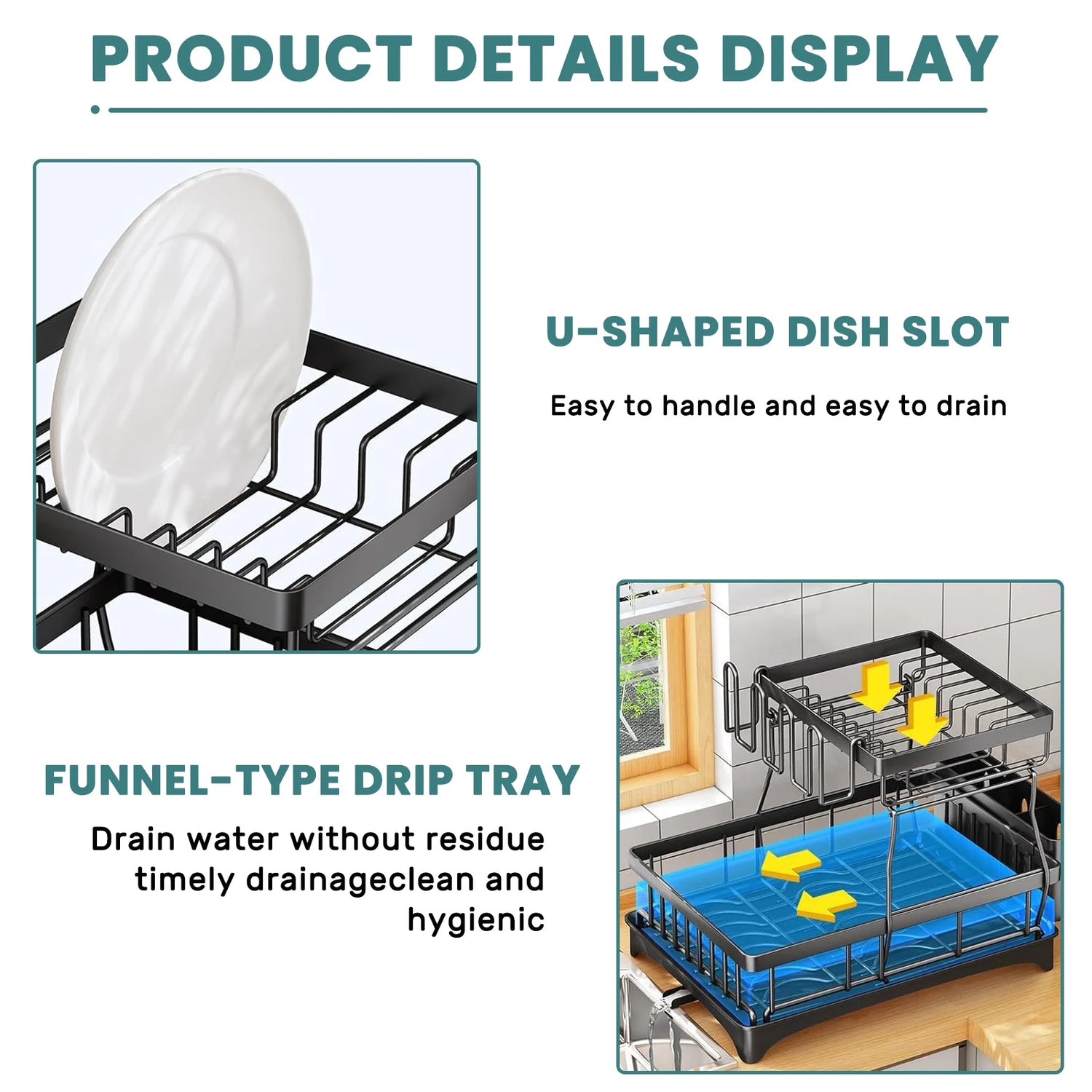Two Tier Dish Drying Rack Removable Large Capacity for Kitchens
