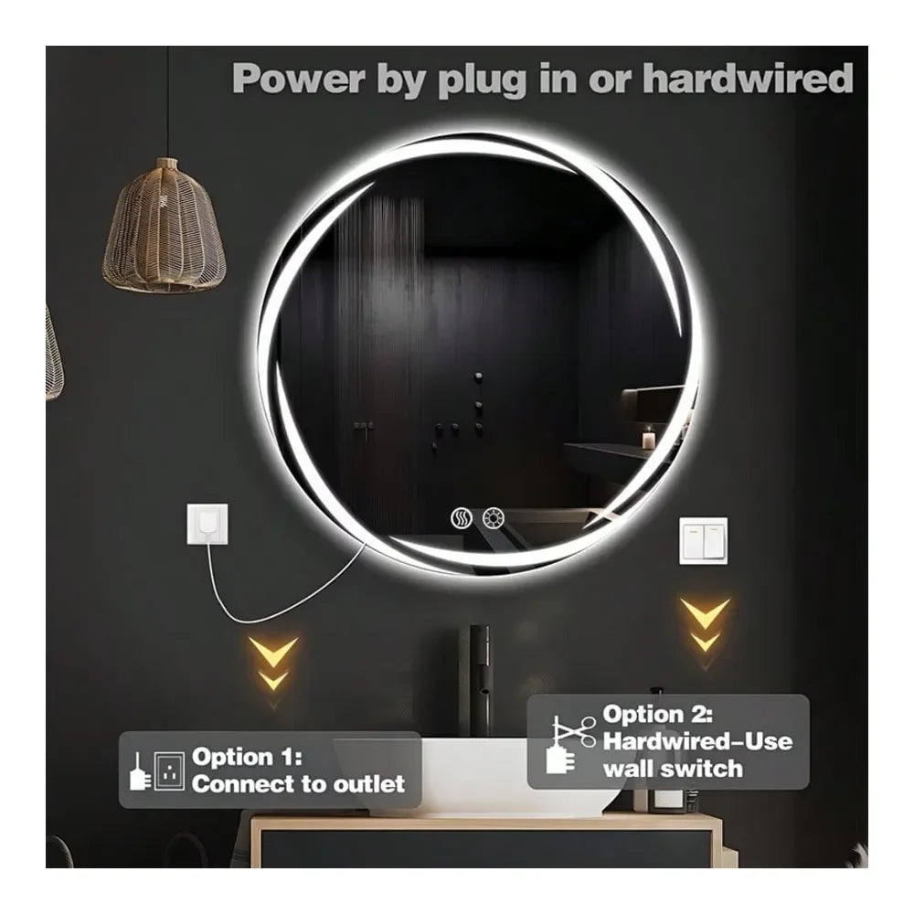 Circular LED Bathroom Mirror With Lights AntiFog Dimmable Vanity