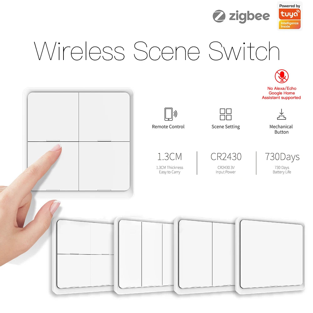 MOES ZigBee 12-Scene 4-Gang Push-Button Controller For Tuya Smart