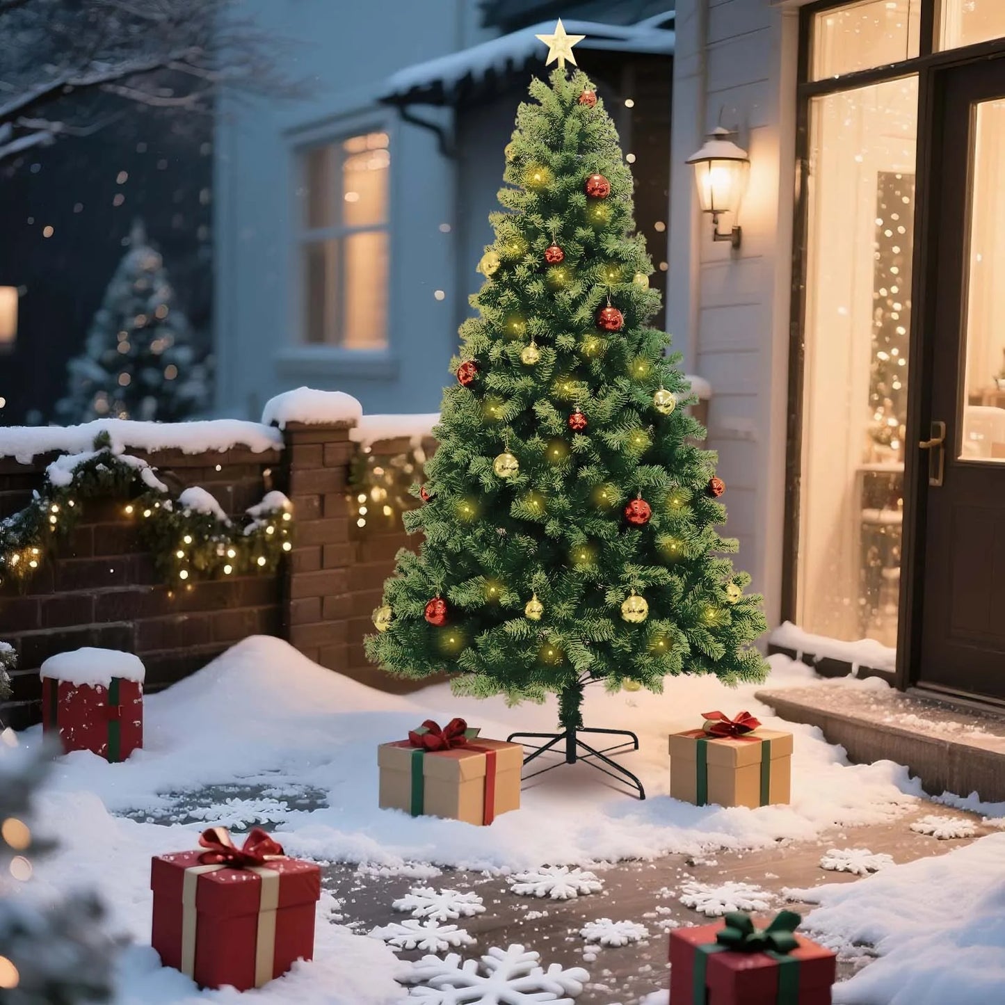 Artificial Hinged Christmas Tree With LED Lights 8 Lighting Modes