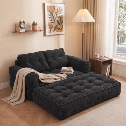 Modern Corduroy Sofa With Chaise And Convertible Floor Couch