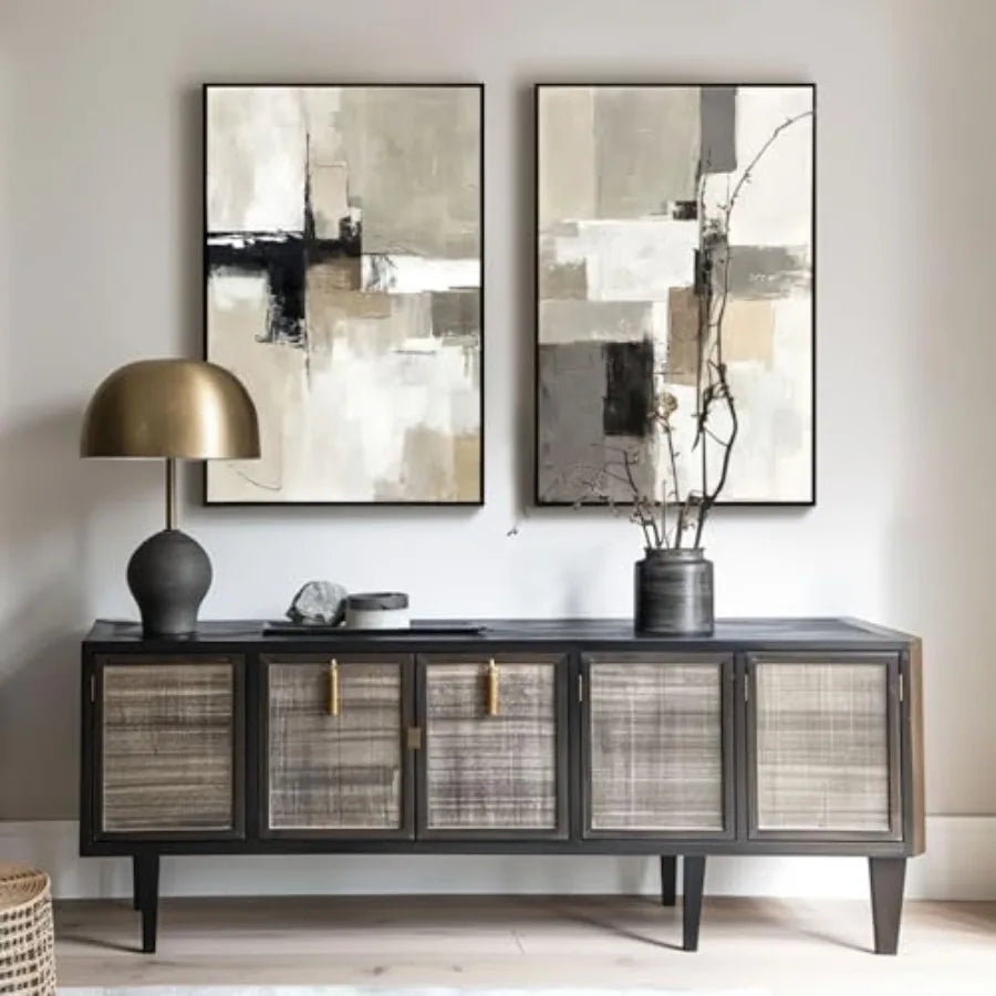 Modern Abstract Wall Art Set of 2 Framed Prints Decor
