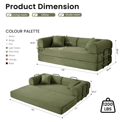 Corduroy Convertible Sofa Bed With Removable Cover For Living Room