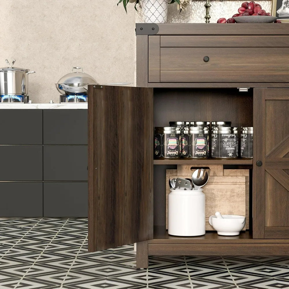 Flamaker Sideboard Buffet Cabinet With Storage And Drawer Barn Doors