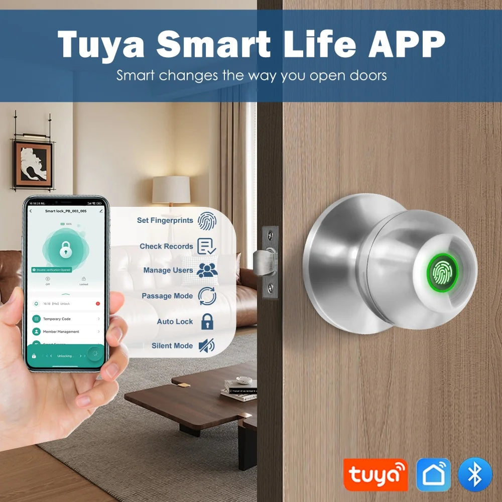 YFK Tuya Smart Life Fingerprint Door Lock Keyless Entry Bluetooth