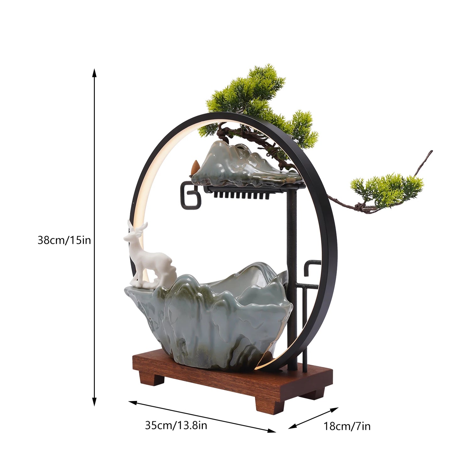 Ceramic Tabletop Fountain With Mist And LED Deer Figurine