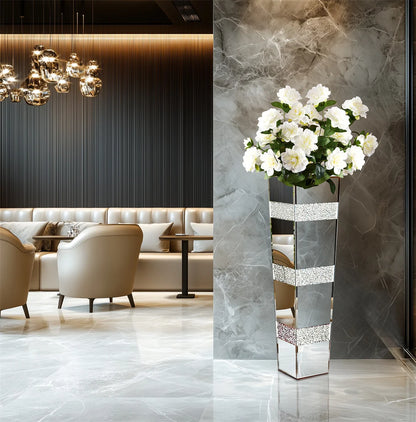 Modern Floor Vase With Crystal Accents And Mirrored Finish