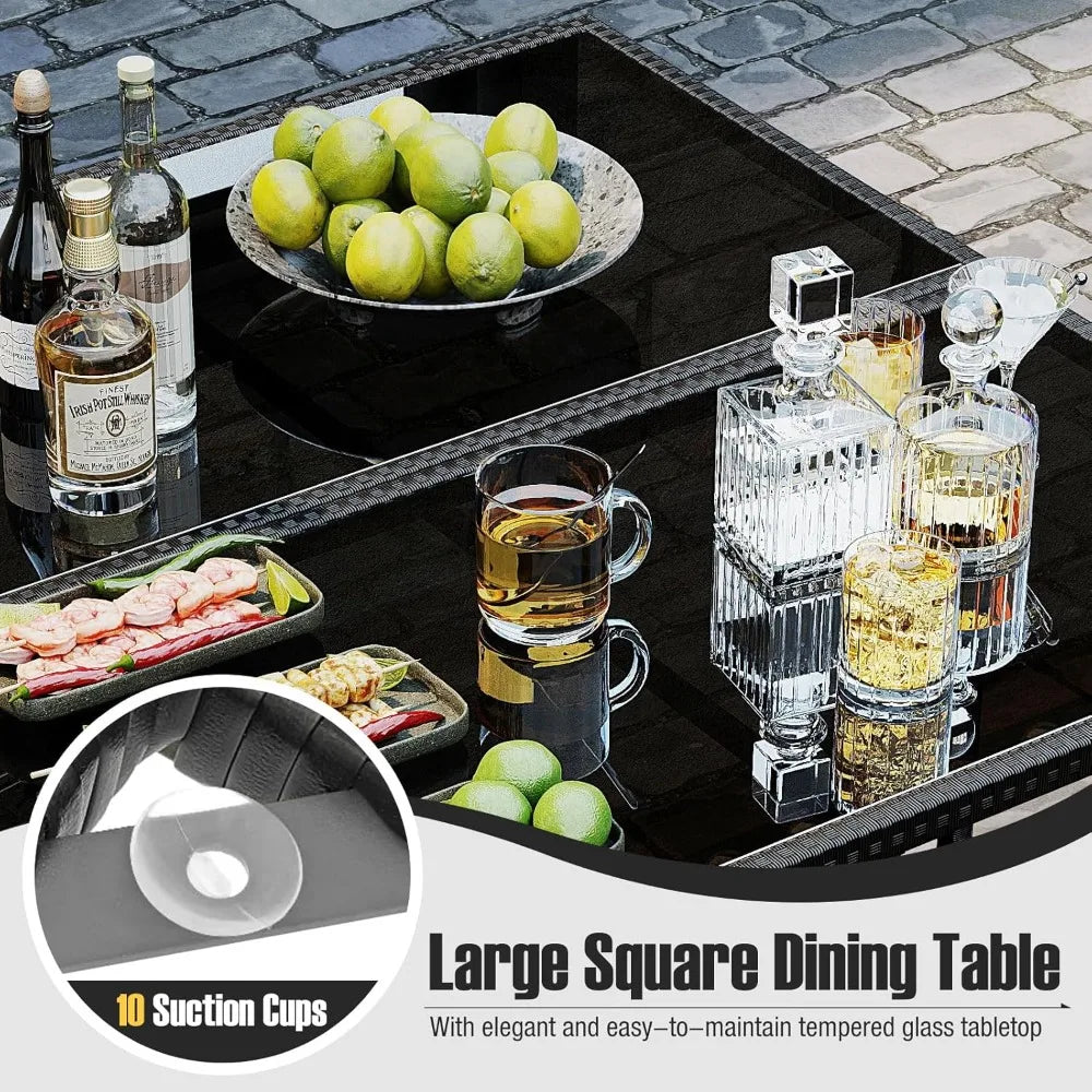 Outdoor 9 Piece Patio Dining Set With Rattan Chairs Table