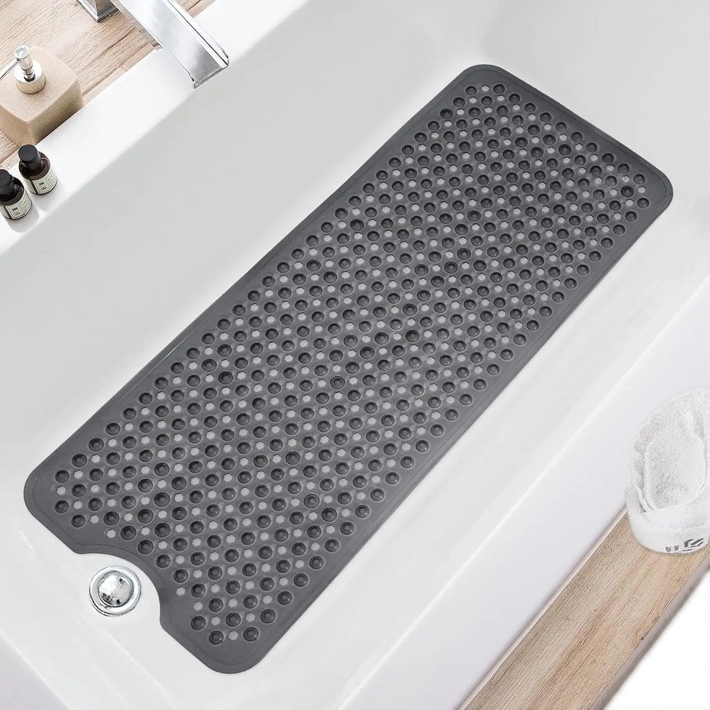 Non Slip Bath Tub Mat With Drain Holes And Suction Cups