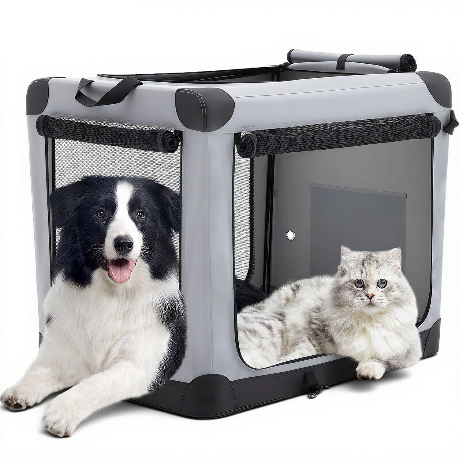 JHK Foldable Soft Dog Crate with Three Doors Portable Kennel