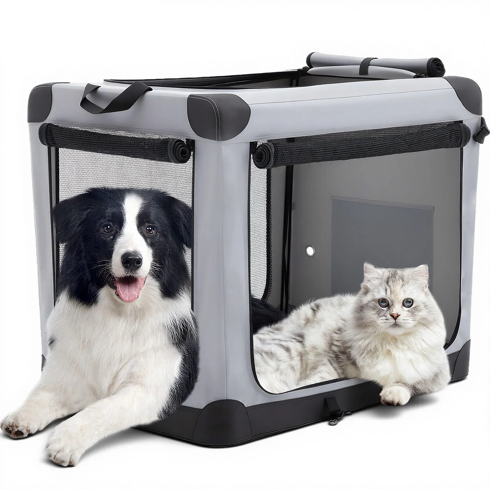 JHK Foldable Soft Dog Crate with Three Doors Portable Kennel