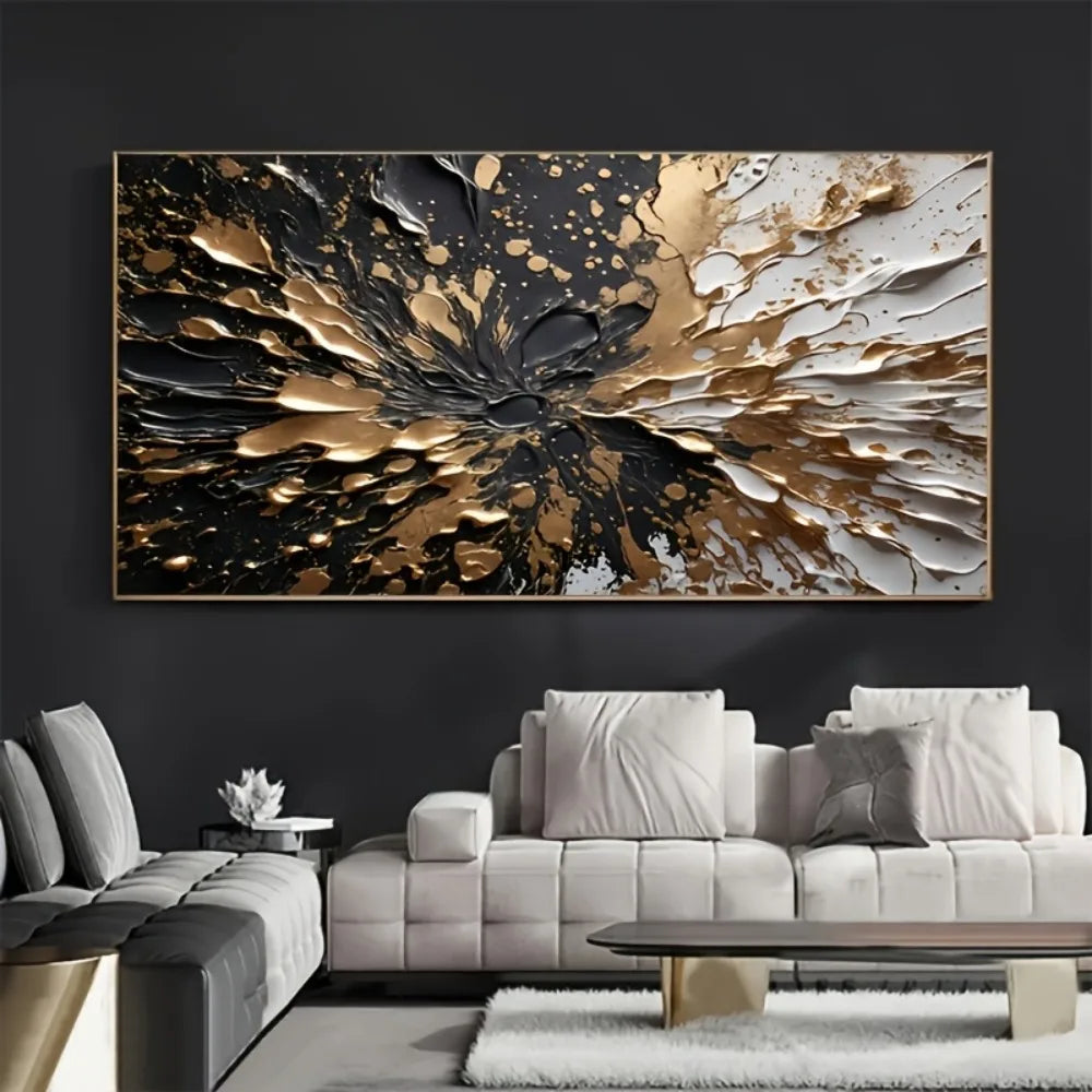 Modern Abstract Wall Mural With Black Gold Ink Splash