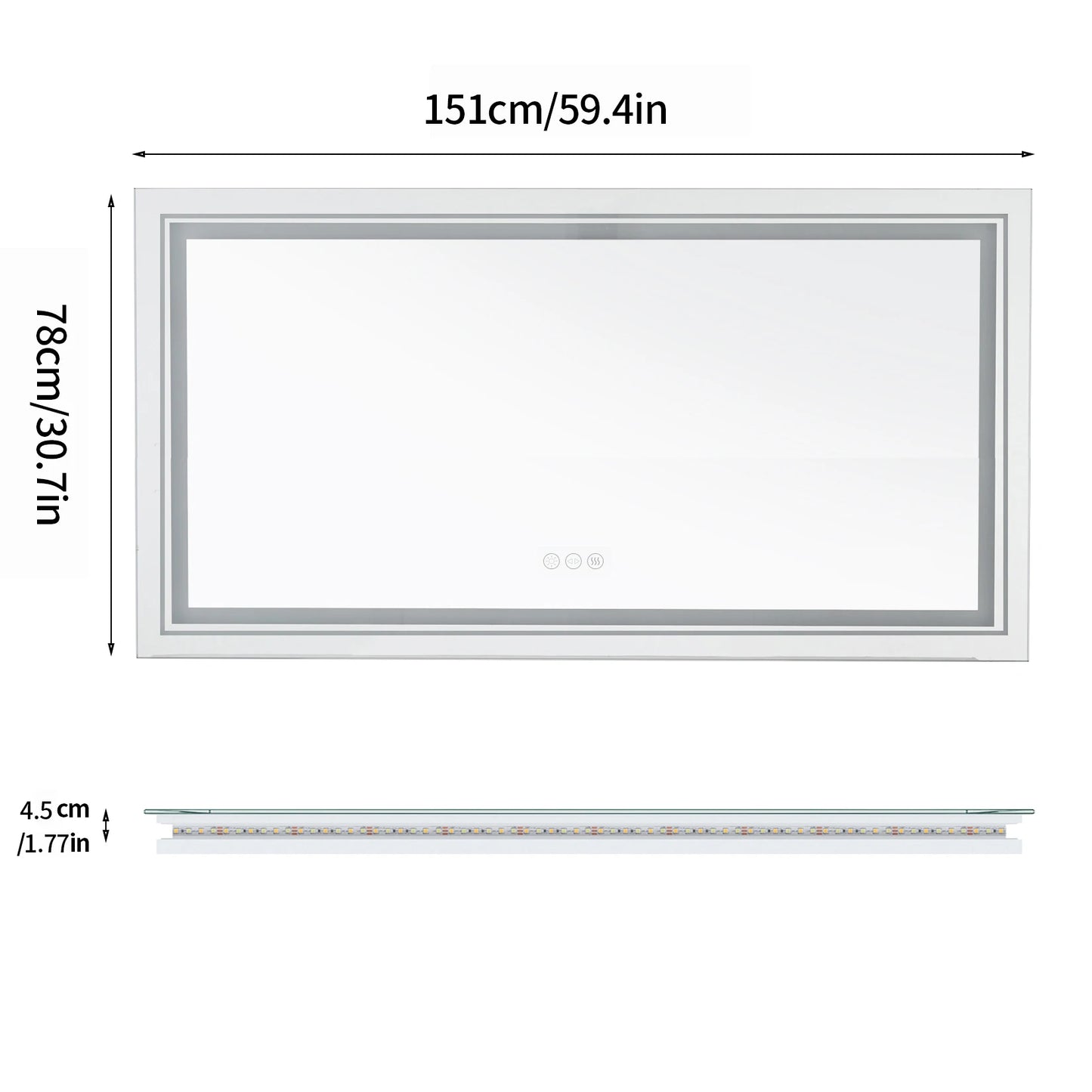 Illuminated LED Bathroom Mirror With Backlit Lights And Anti Fog