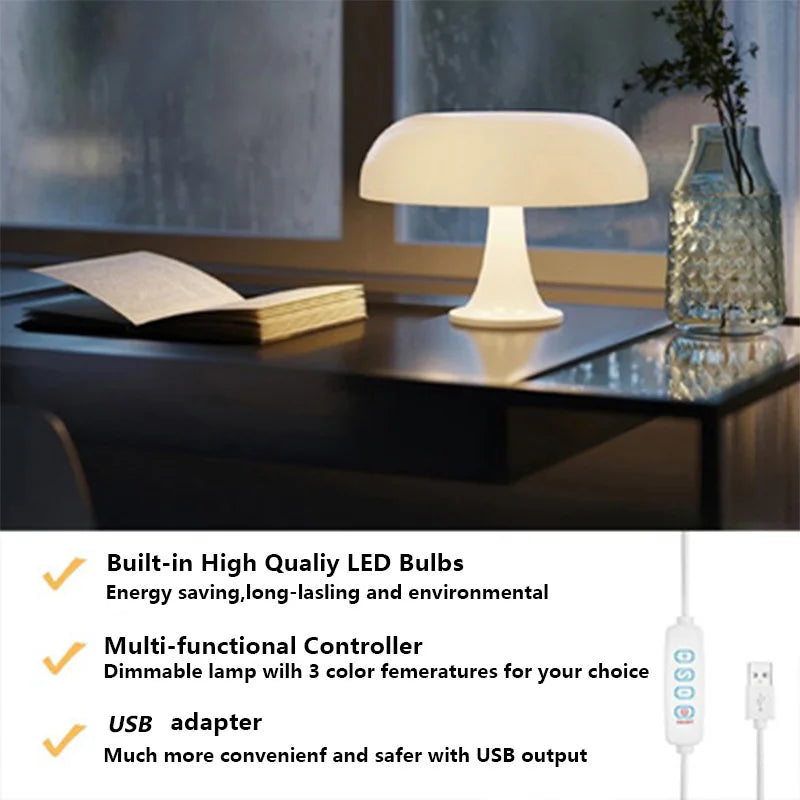 Mushroom Desk Lamp Rechargeable Battery LED Lighting For Bedroom Decor