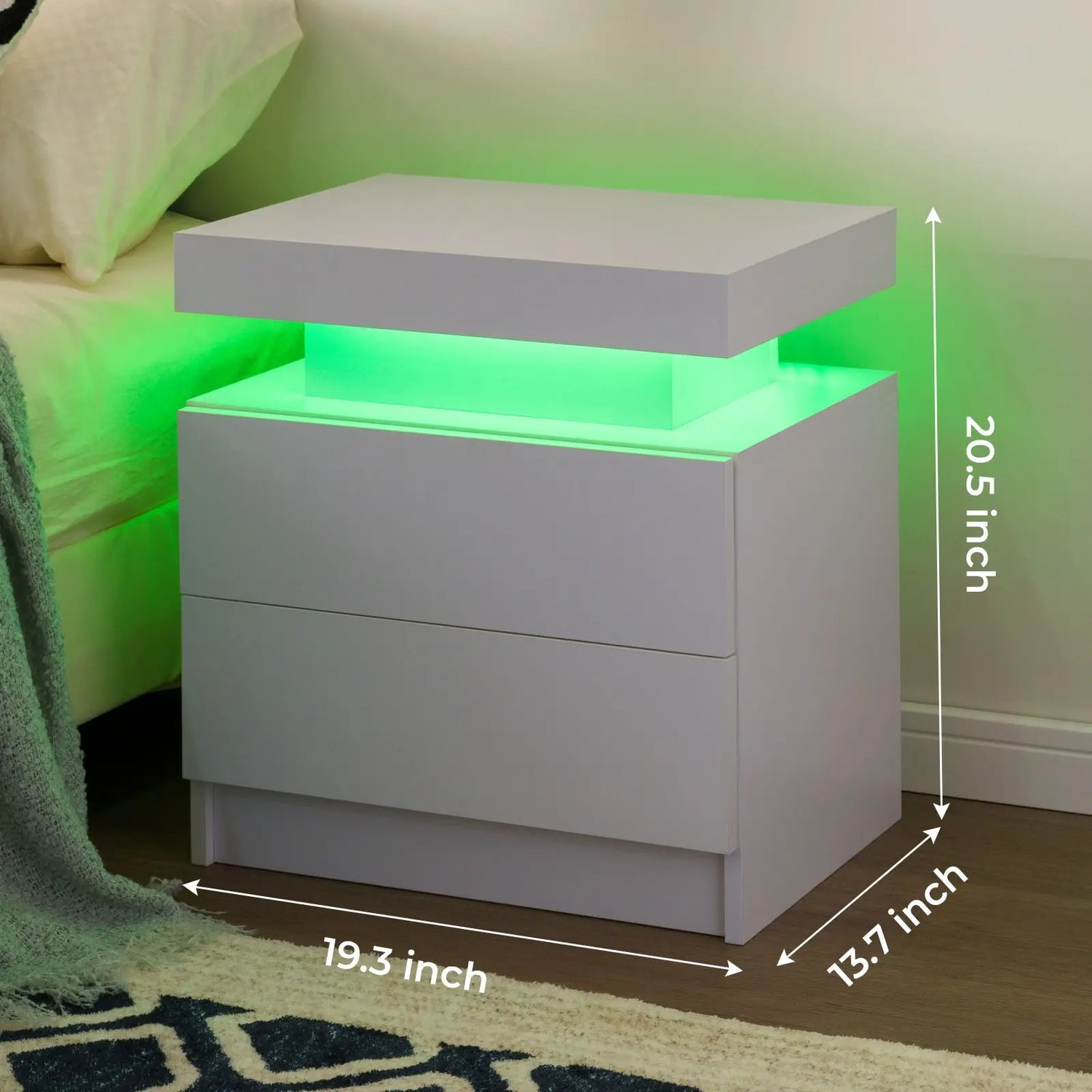 Cubehom LED Nightstands Set Of Two With Drawers Bedside Tables