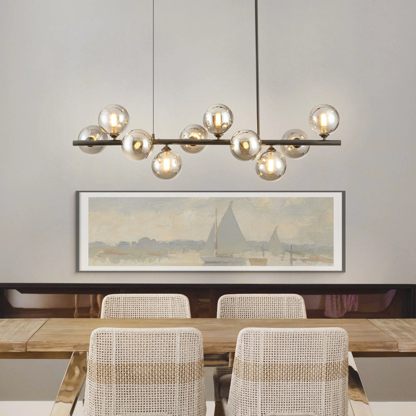 10-Light Adjustable Chandelier With Glass Globe Shades Mid-Century Modern