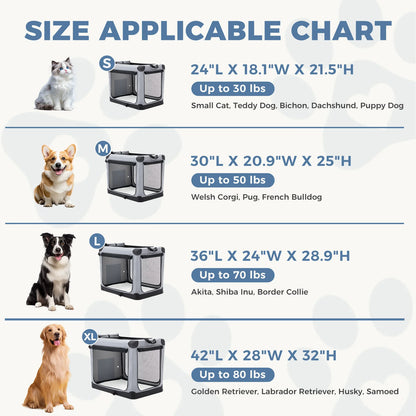 JHK Foldable Soft Dog Crate with Three Doors Portable Kennel