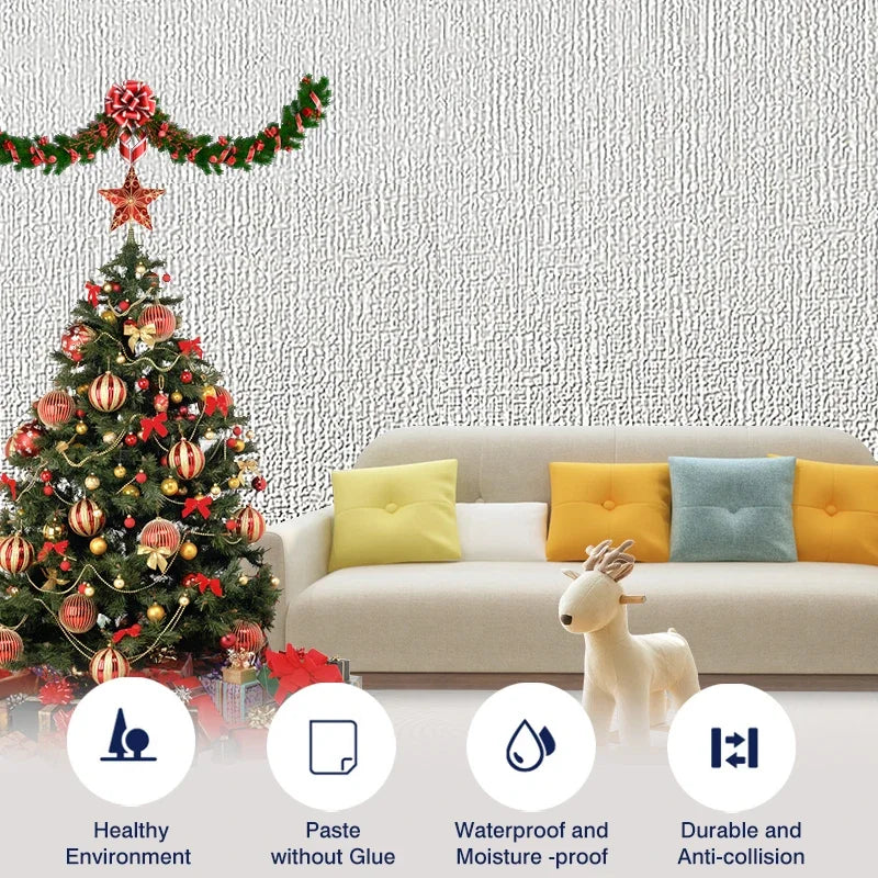 NONECN Linen 3D Foam Wallpaper Self-Adhesive PVC Waterproof Backdrop