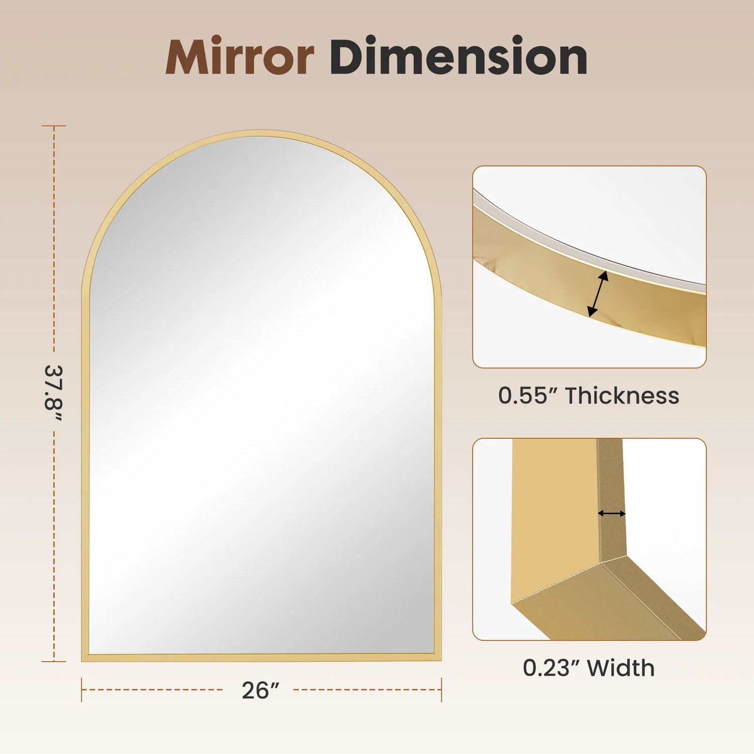 JHK Arched Metal Framed Bathroom Wall Mirror