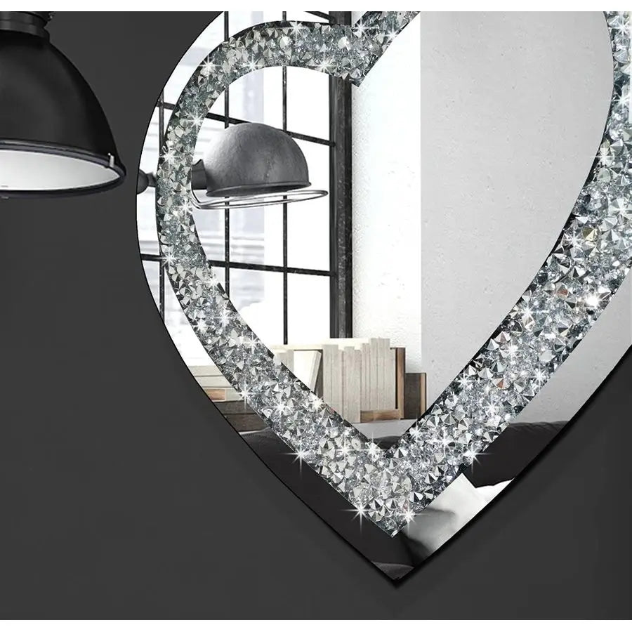 Heart Shaped Frameless Diamond Crystal Wall Mirror