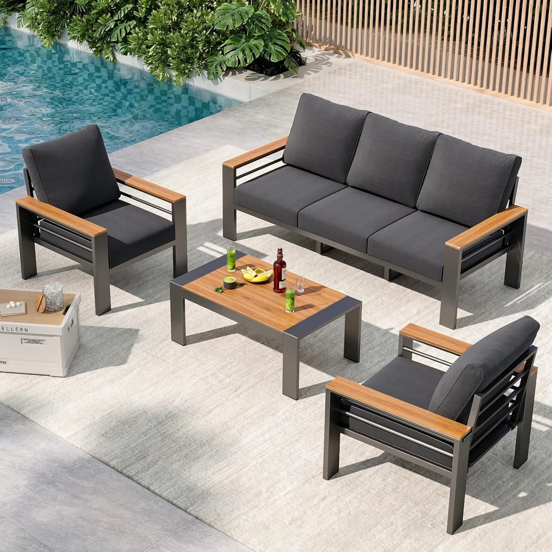 Outdoor Patio Conversation Furniture Set With Coffee Table