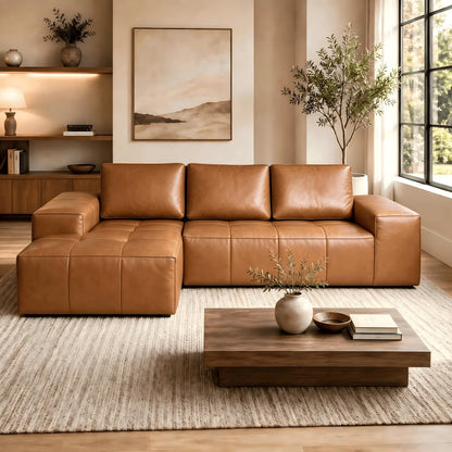 Modern Boneless L Shaped Faux Leather Sectional Sofa With Chaise