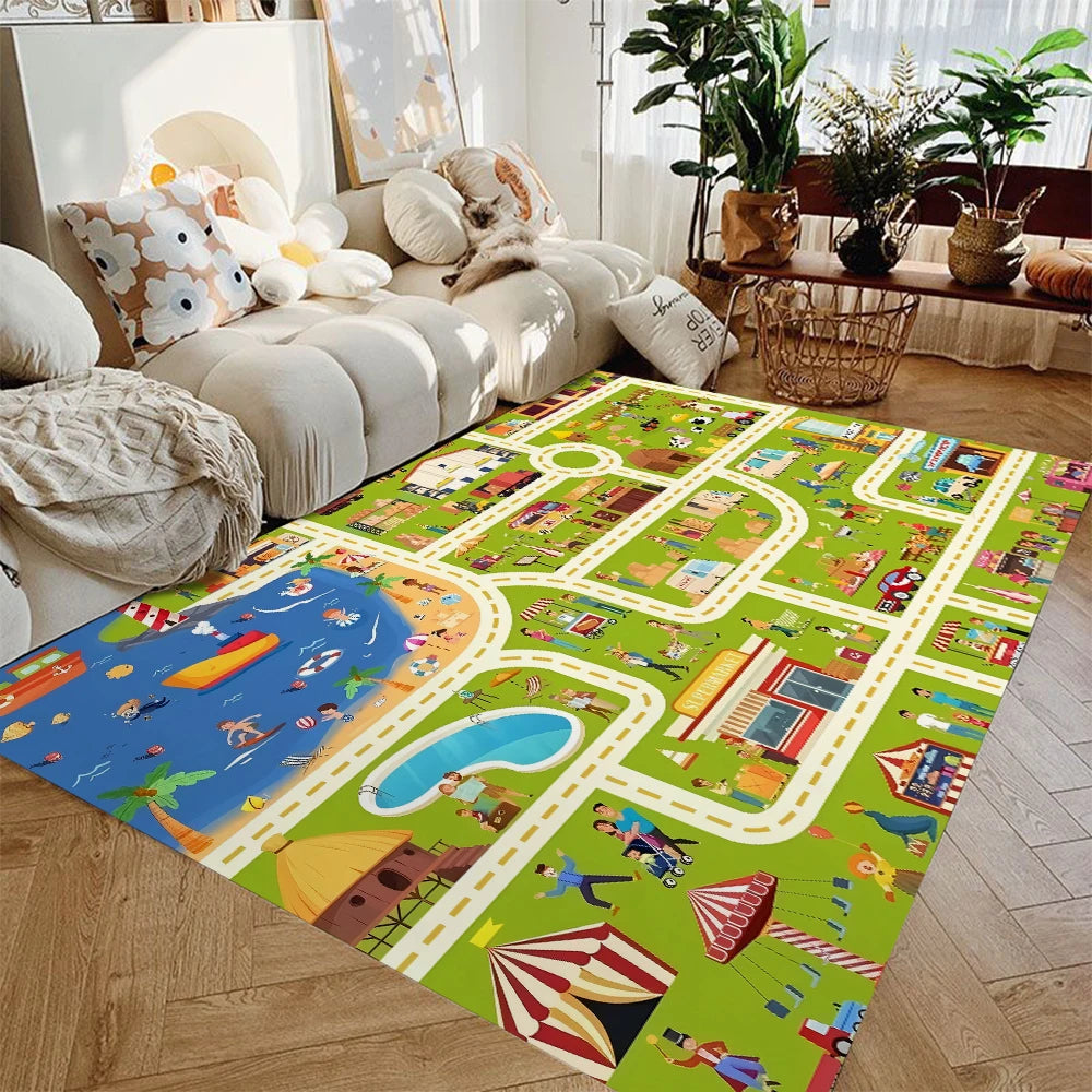 Kids Car Play Mat Rug Non Slip Traffic City Playroom