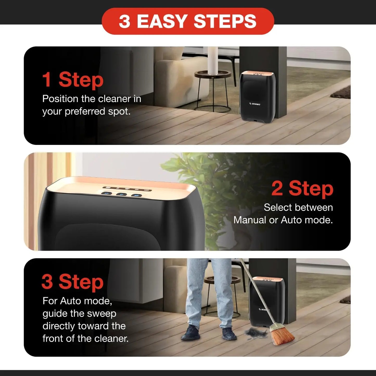 Touchless Automatic Vacuum Dustpan With Nozzle For Hands Free Cleaning