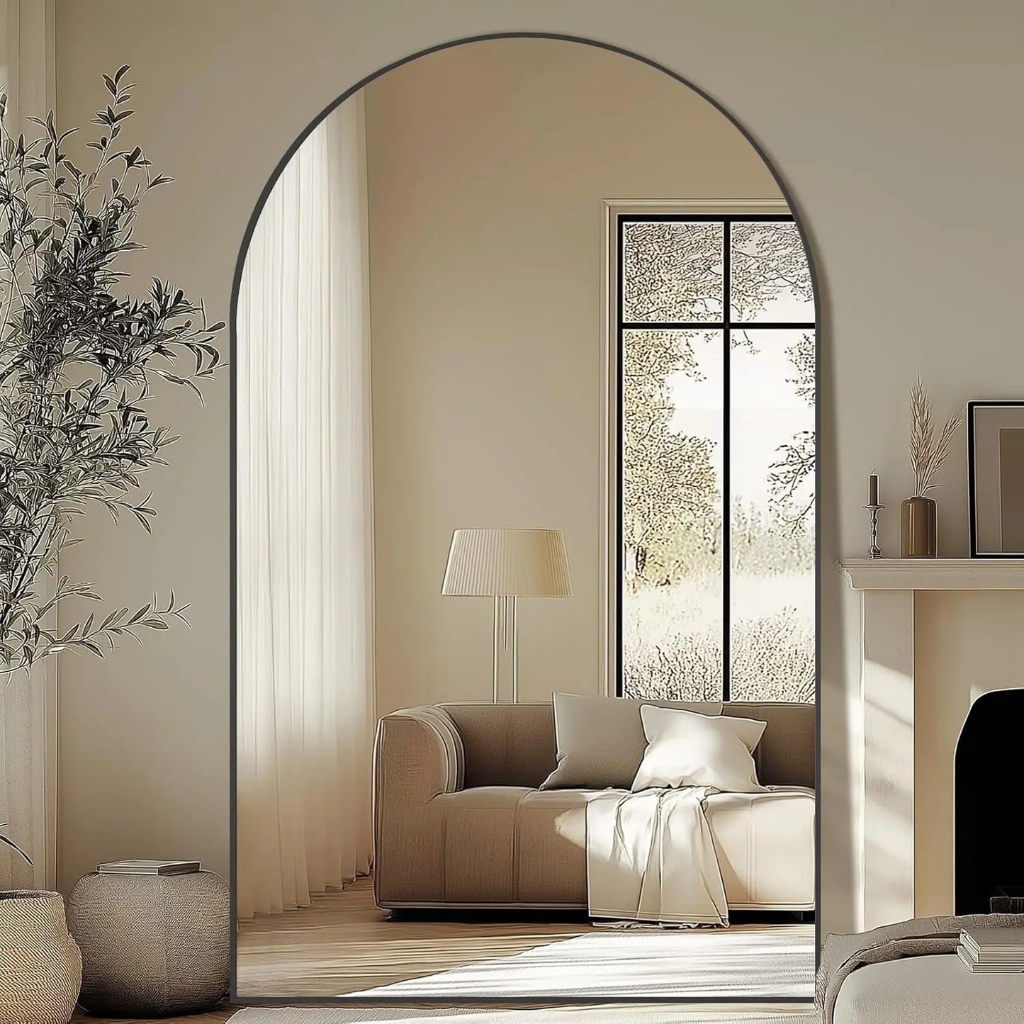 Arched Floor Mirror With Stand Tempered Glass Full Body