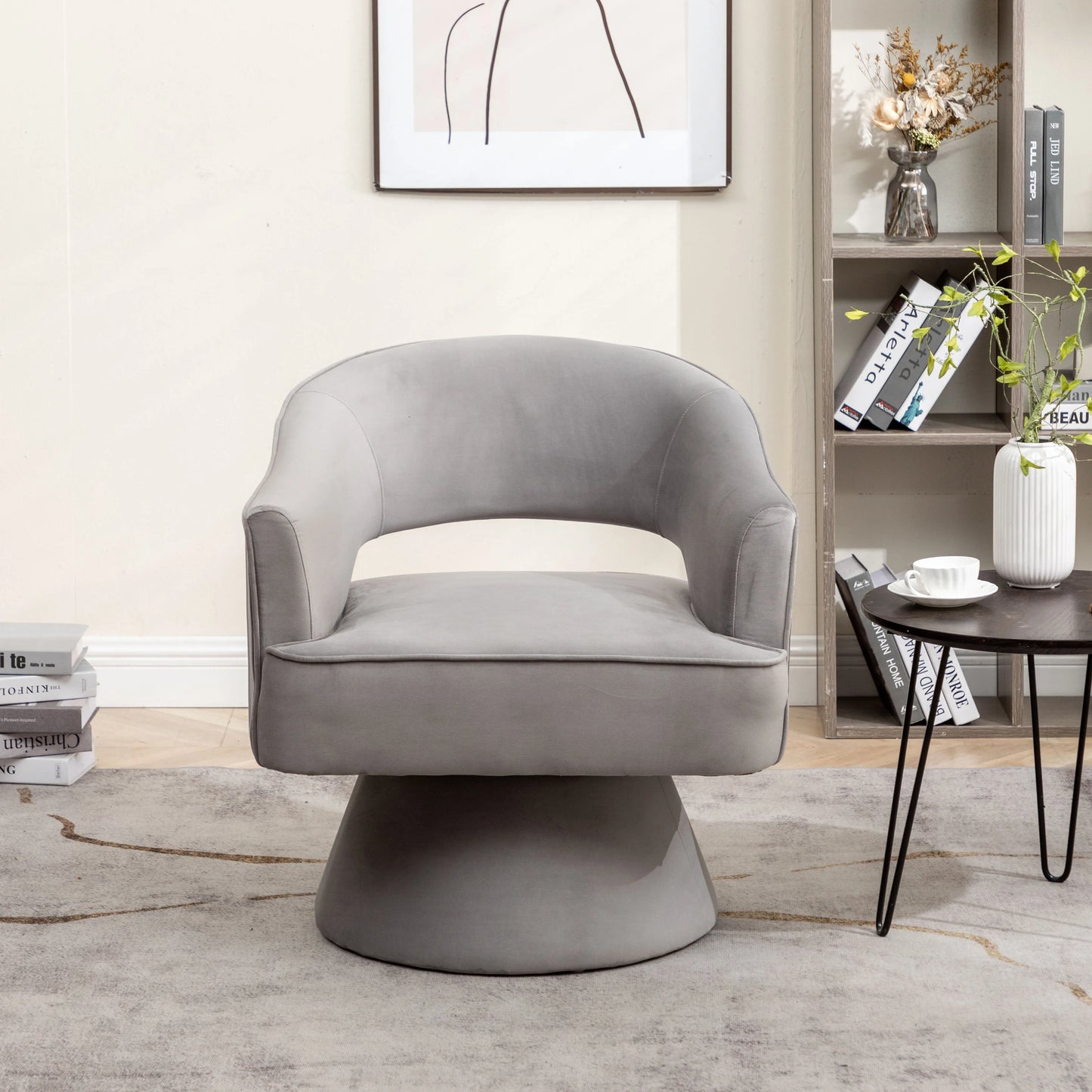 Seyner Modern Velvet Swivel Arm Chair For Living Room
