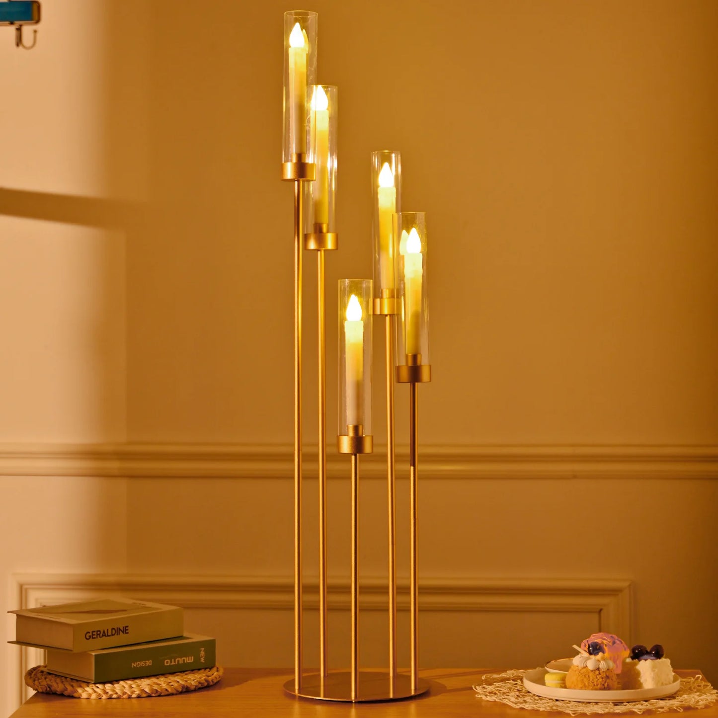 VINCIGANTCandle Floor Candelabra With Acrylic Lampshade 5 Arm