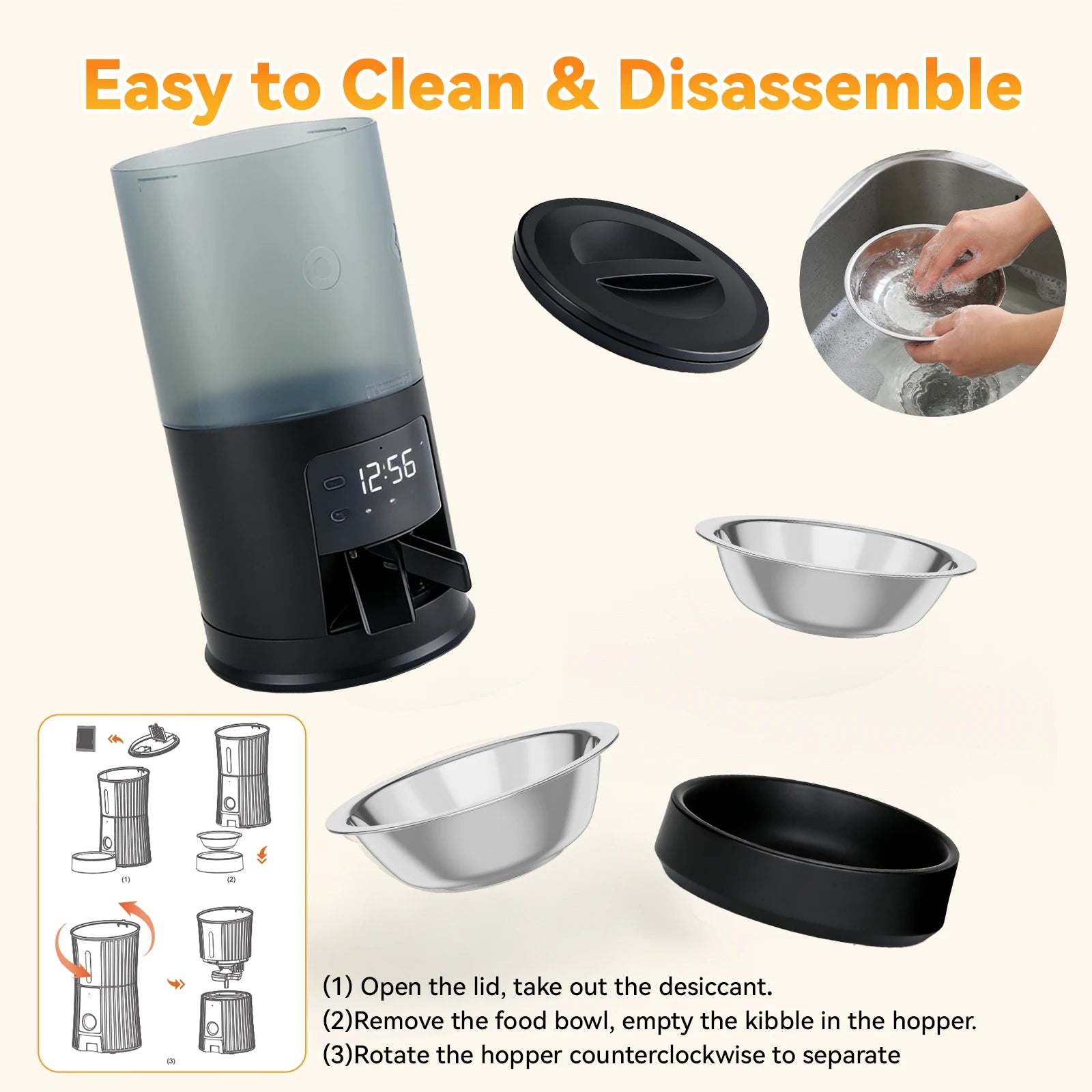 Automatic Cat Feeder With Two Stainless Bowls Timed Dispenser