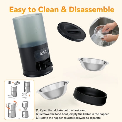 Automatic Cat Feeder With Two Stainless Bowls Timed Dispenser